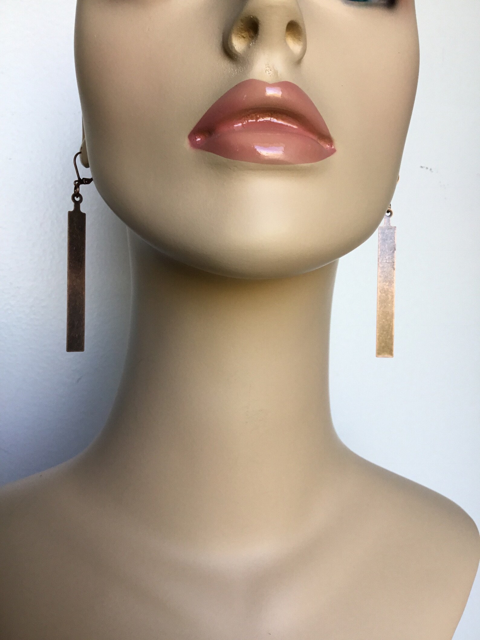 Long Antique Copper Bar Earrings Handmade Antique Copper Etsy