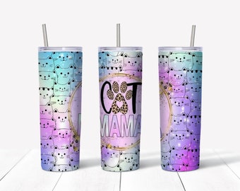Cat Mama Vaso de 20 oz Pajita sin BPA Pajita reutilizable y cepillo de limpieza de pajitas