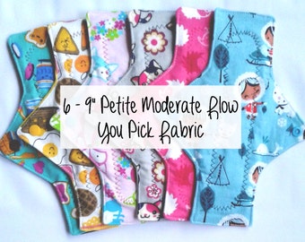 Set of 6 Cozy Cloth 9" Petite Moderate Flow Cloth Menstrual Pad - You Pick Fabric