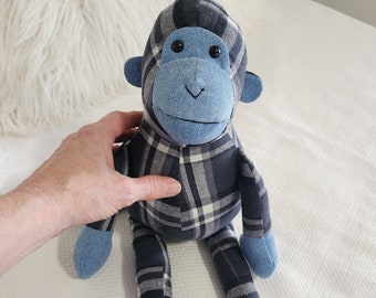 Memory animal made from loved ones clothing memory monkey memory animal keepsake monkey from clothes shirt monkey