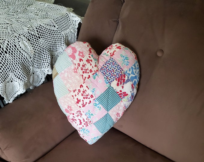 Rustic Large Heart Pillow From Repurposed Vintage Quilt Etsy