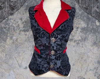 Elegant Gothic Vest with Decadent Burnout Brocade Velvet with Red Velvet Lining