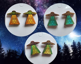 Hand Painted UFO Stud Earrings