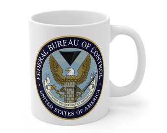 Control inspired FBC federal bureau of control white coffee mug cup