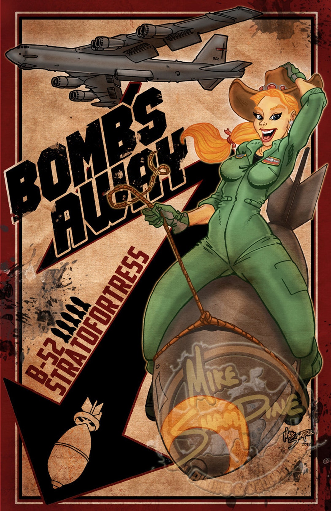 B-52 Belinda - Vintage Print Pinup & Airplane Art by Mike