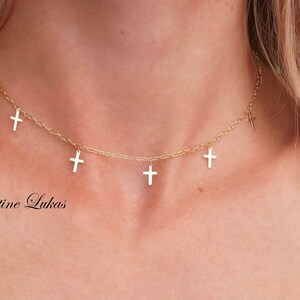 Sterling Silver Multi Cross Necklace in Yellow Gold Over Silver, Religious Fashionable Choker Necklace for Woman or Girl.