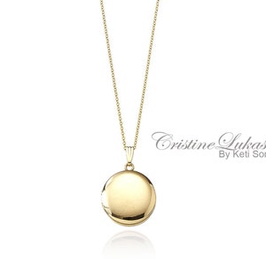 14K Solid Gold Engravable Round Photo Locket in Yellow or White Gold, Personalize it With Monogram, Date or Message.