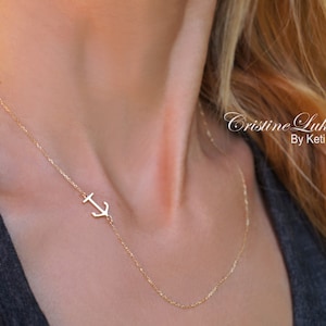 10K, 14K or 18K Solid Gold Sideways Anchor Necklace - Dainty Anchor With Cross - White Gold, Yellow Gold or Rose Gold