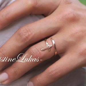 14K Gold Filled Celebrity Style Cross Ring - Double Wrap Ring - Adjustable Ring in Yellow or Rose Gold Filled - Stacking Cross Ring