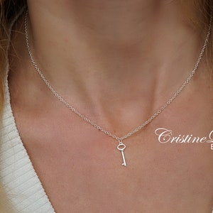 10K, 14K or 18K Solid Gold Mini Key Charm Necklace in Yellow Gold, White Gold or Rose Gold - Dainty Key Necklace