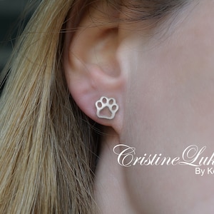 Pendientes con estampado de patas de perro para amantes de los perros en plata de ley, pendientes mini con patas de gato, pendientes mini con patas de gato para amantes de los gatos