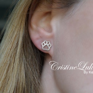 Paw Print Earrings For Animal Lovers In Solid Gold - 10K, 14K Or 18K - Mini Paw Stud Earrings - Pet, Dog, Cat