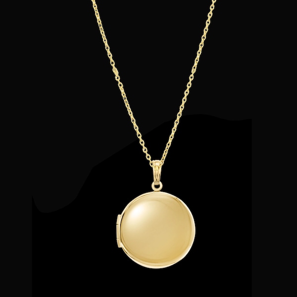 14K Solid Gold Engravable Round Photo Locket in Yellow or White Gold, Optional Engraving of Monogram, Date or Message.
