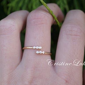 Sterling Silver Ring With Cubic Zirconia Stones - Double Wrap Cross, By-Pass Ring - Yellow Gold Overlay