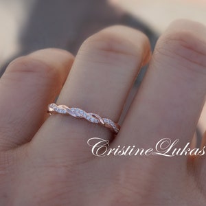 Braided Infinity Ring with CZ Stones in Sterling Silver, Yellow or Rose Gold, Stackable with Engagement or Wedding Ring, Bridal Gift.