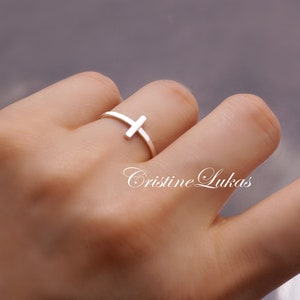 Celebrity Style Mini Sideways Cross Ring - Crafted in Sterling Silver, Stacking Cross Ring For Kids or Adults.