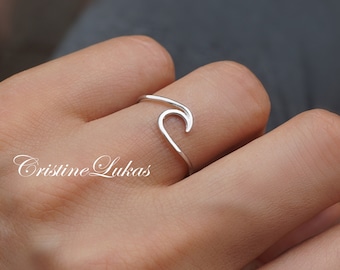 Dainty Wave Ring - Ocean Tide Current Ring, Pura Vida Ring, Stacking Ring in Sterling Silver, or with Yellow or Rose Gold