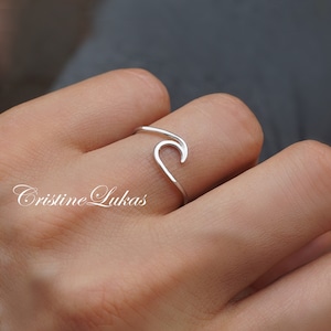 Dainty Wave Ring - Ocean Tide Current Ring, Pura Vida Ring, Stacking Ring in Sterling Silver, or with Yellow or Rose Gold