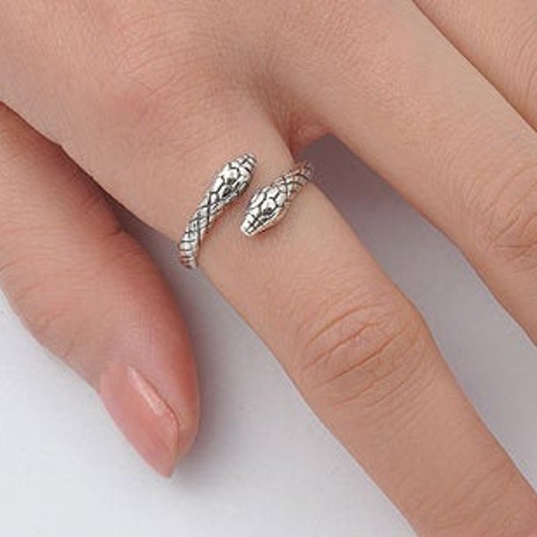 Snakes Ring in Sterling Silver, Double Wrap Couples Eternity & Unity  Ring - Adjustable Ring in Sterling Silver, Lover Snakes