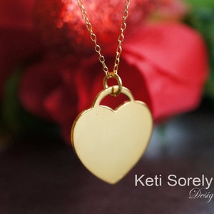 Engravable Heart Necklace - 10K, 14K or 18K Solid Gold Heart Necklace in White, Yellow or Rose Gold, Couples Necklace, Gold Heart Pendant