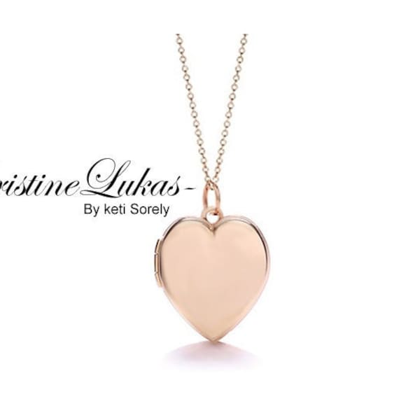 Engravable Rose Gold Heart Locket Necklace - Customize It With Your Photos - Sterling Silver with 14k Rose Gold Overlay