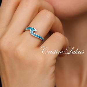 Sterling Silver Fire Blue Opal Stone Wave Ring, Gift For Beach Lover, Adventurer, Sailor, Overcoming Obstacles, Travel, Ups & Downs Of Life.