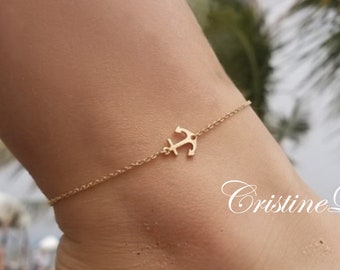 Sideways Anchor Anklet in Sterling or Solid Gold: 10K, 14K or 18K - Beach Anklet in Yellow Gold, Rose Gold or White Gold - You Are My Anchor