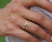 Celebrity Style Cross Ring - Double Wrap Cross, By-Pass Cross Ring - Yellow Gold, Rose Gold or Sterling Silver