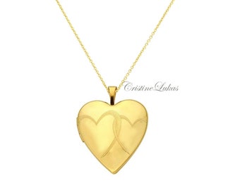 14k Gold Filled Intertwined Heart Locket Necklace, Customize It with Photos, His & Her Love Necklace, Mother - Child Love, Forever Together