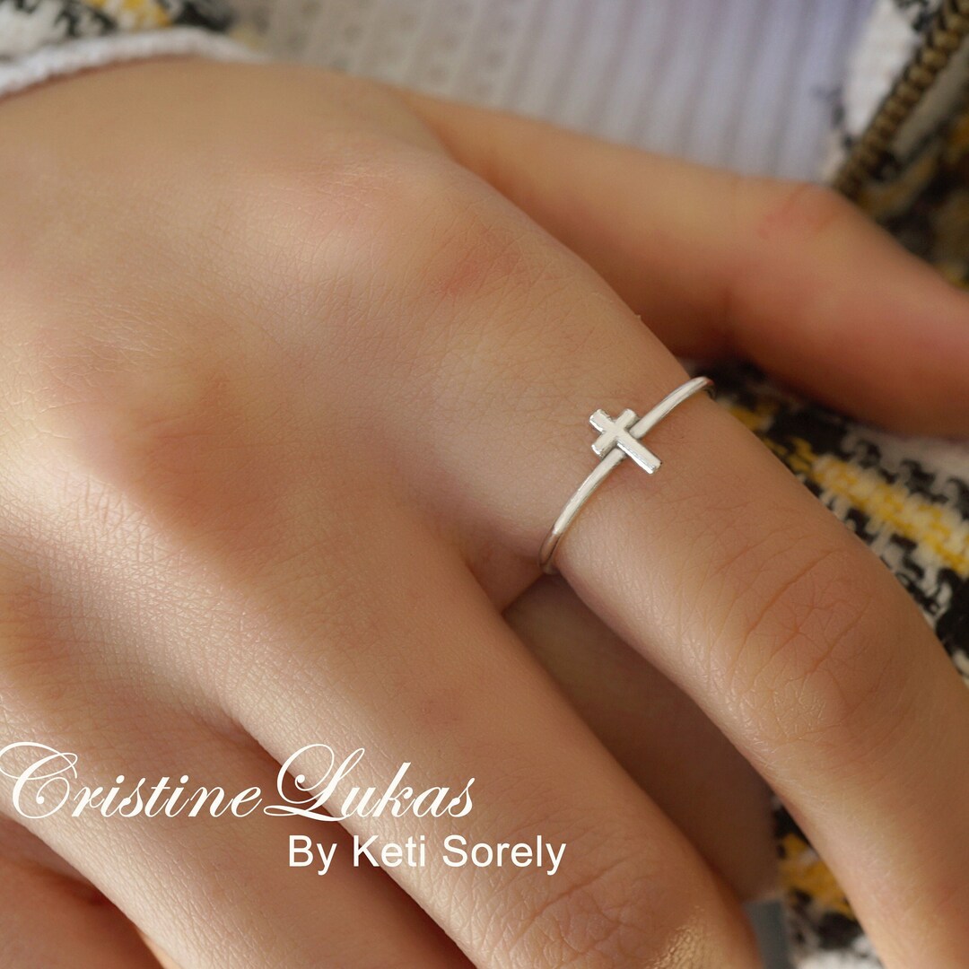 Mini Cross Ring Vertical Cross Ring Dainty Cross Ring in 10K 14K 18K Solid White Rose or Yellow Gold Stacking Cross Ring Etsy