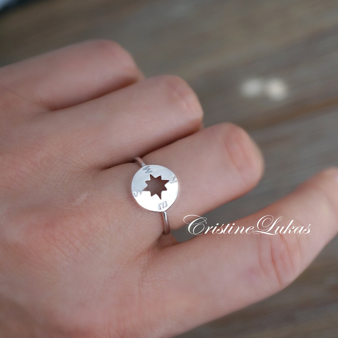 Compass Ring in Sterling Silver, Traveler's Ring, Graduation Ring
