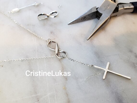 Dainty Lariat Necklace With Drop Cross 