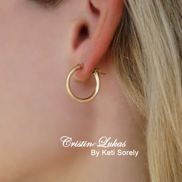 14K Yellow Gold-Filled Discounted Mini Hoop Earrings for Girl or Woman, Classing Thick Hoops For any Formal or Casual Occasion.