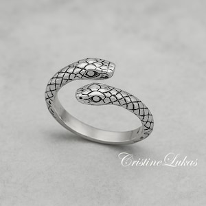 Snakes Ring in Sterling Silver, Adjustable Ring, Eternity, Unity, Knowledge & Wisdom, Serpents in Love, Antiqued Ring for Woman or Man.