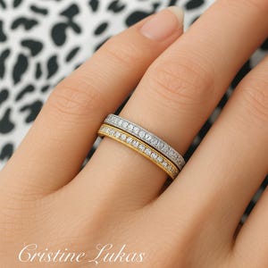 Eternity Band Ring With Clear CZ Stones, Stackable Ring in Sterling Silver, Yellow, Rose Gold, Eternal Love Gift for Woman.
