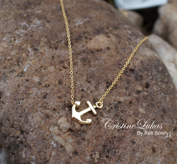 10K, 14K or 18K Solid Gold Dainty Anchor Necklace Yellow Gold