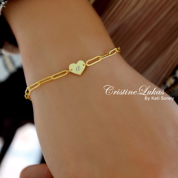 Bracciale Con Iniziali Donna – Doppia Lettera A Cuore In Oro – Regalo Personalizzato Per Compleanno, Festa Mamma, San Valentino