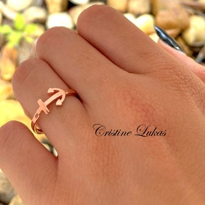 Sideways Anchor Ring in Gold or Sterling Silver Sideways Anchor Ring With Cross Horizontal Anchor Ring Yellow Gold or Rose Gold image 3