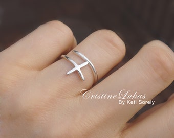 Sterling Silver Double Wrap Cross Ring - Bypass Cross Ring - Sterling Silver, Dainty Cross Ring for Kids or Adults, Religious Ring.