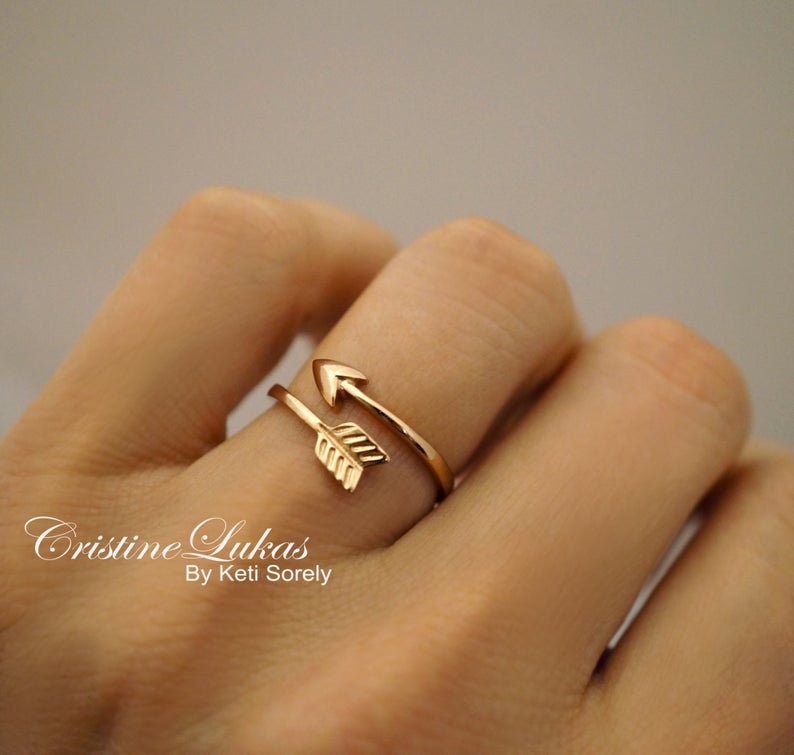 Sideways Arrow Ring Celebrity Style Double Wrap Arrow Ring Adjustable Ring Midi Ring Sterling Silver, Yellow or Rose Gold image 3