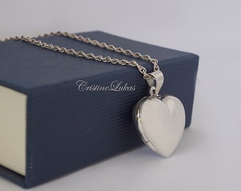 Engravable Heart Locket Necklace For Woman, Engrave Your Date, Name, Initials or Message -Silver, Yellow or Rose Gold