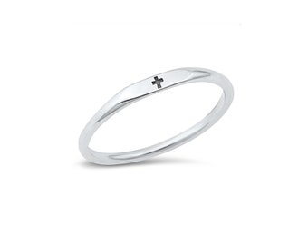 10K, 14k or 18K Solid Karat Gold Mini Cross Ring in Yellow, Rose or White Gold, Religious Ring for Woman or Girl