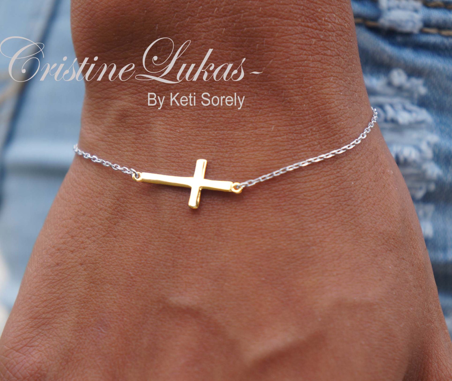Opalite white sideways cross bracelet – Opa Designs