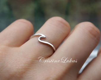 Solid Gold 10K, 14K, 18K Dainty Wave Ring - Ocean Tide Current Ring  - Stacking Ring in Yellow, Rose or White Gold, Pura Vida Ring.