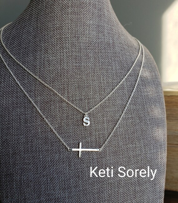 Layered Sideways Cross Necklace and 