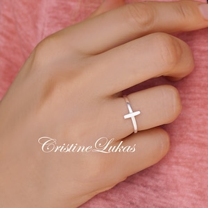 10K, 14k or 18K Solid Karat Gold Dainty Ring, Mini Cross Ring in Yellow, Rose or White Gold, Religious RIng for Adult or Child.