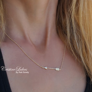 10K 14K 18K Solid Gold Sideways Arrow Necklace in Available in