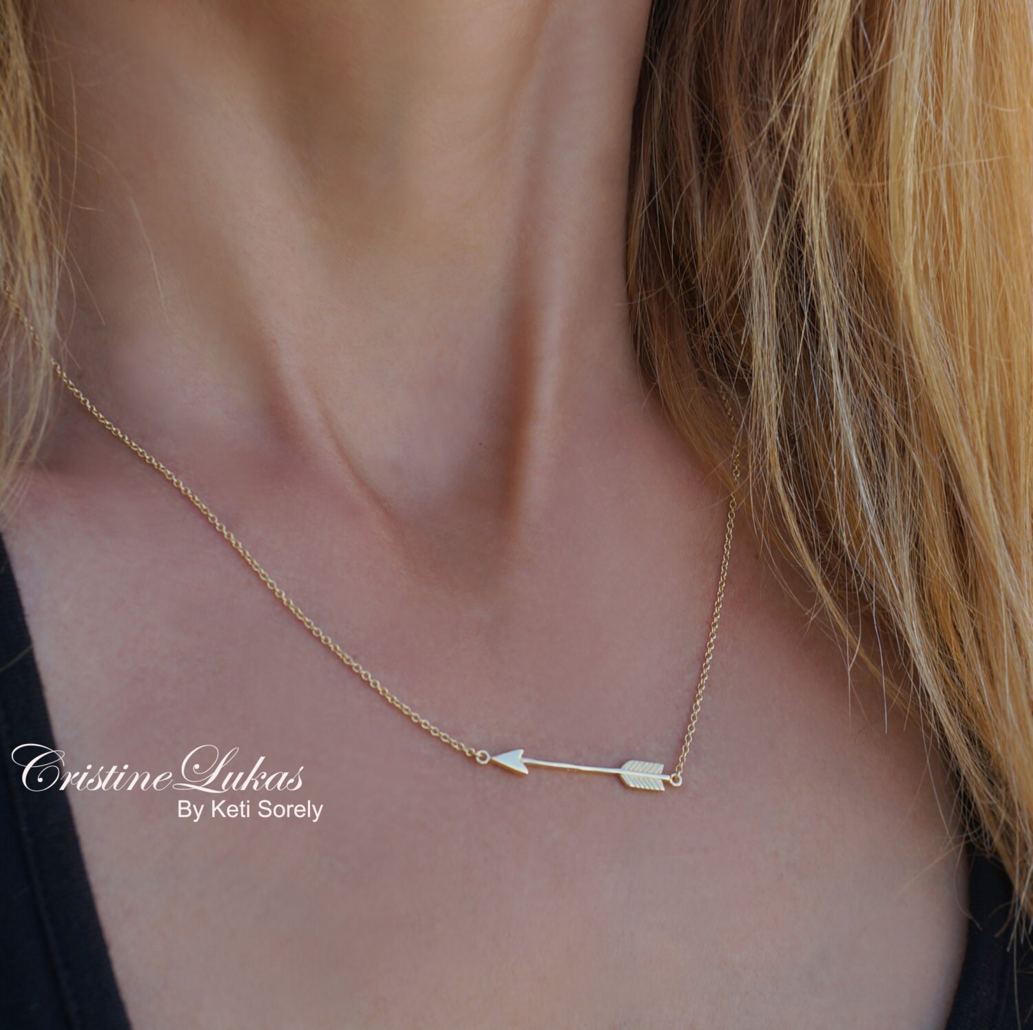 Sideways Arrow Necklace in Available in 