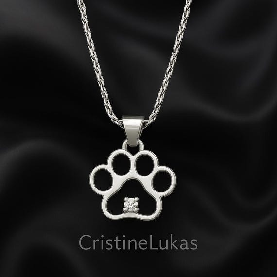 Collana Donna Argento Sterling Con Ciondolo Zampa Di Cane E Gatto E Cuori, Zirconi Cubici, Catena Regolabile 46+6 Cm, Regalo Per Amanti Animali