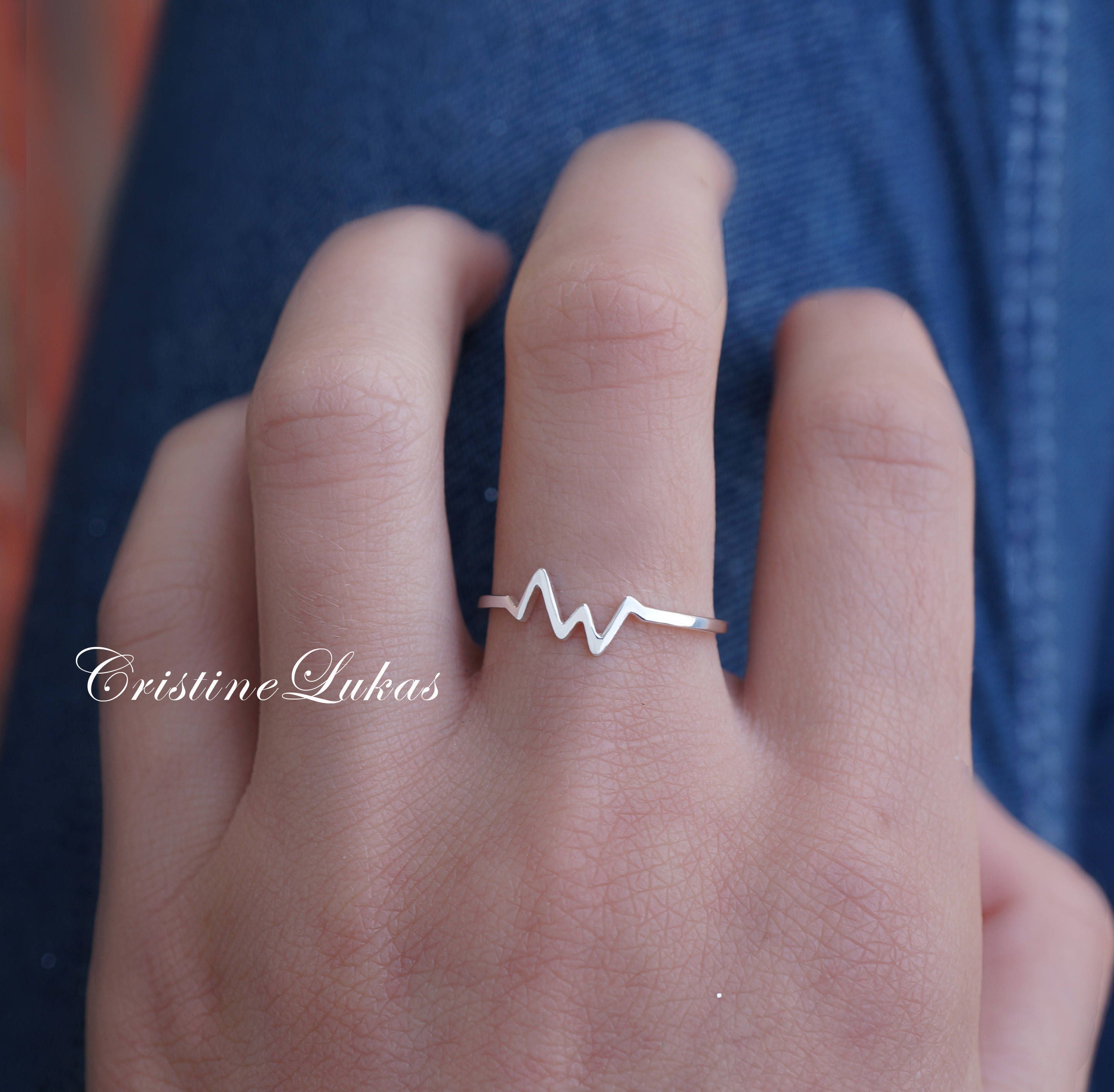 Heartbeat Ring in Sterling Silver or Gold Over Silver - Dainty Stacking Ring, Promise Ring, Love Ring, Highs & Lows Ring,